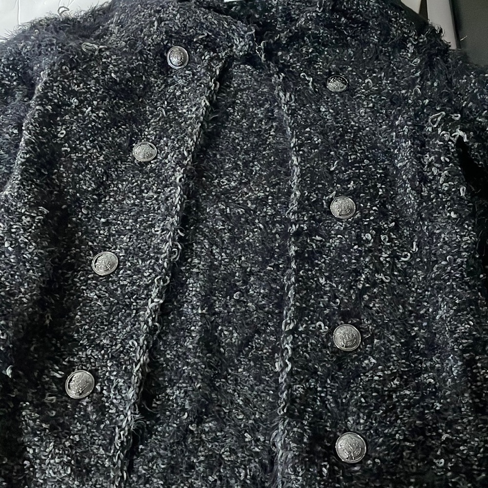 Point Zero Black Bouclé Eyelash Knit Jacket Cardigan Military Button Detail P/S - Picture 10 of 13